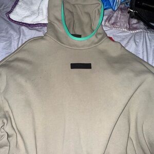 Essentials Tan Hoodie with Green Trim